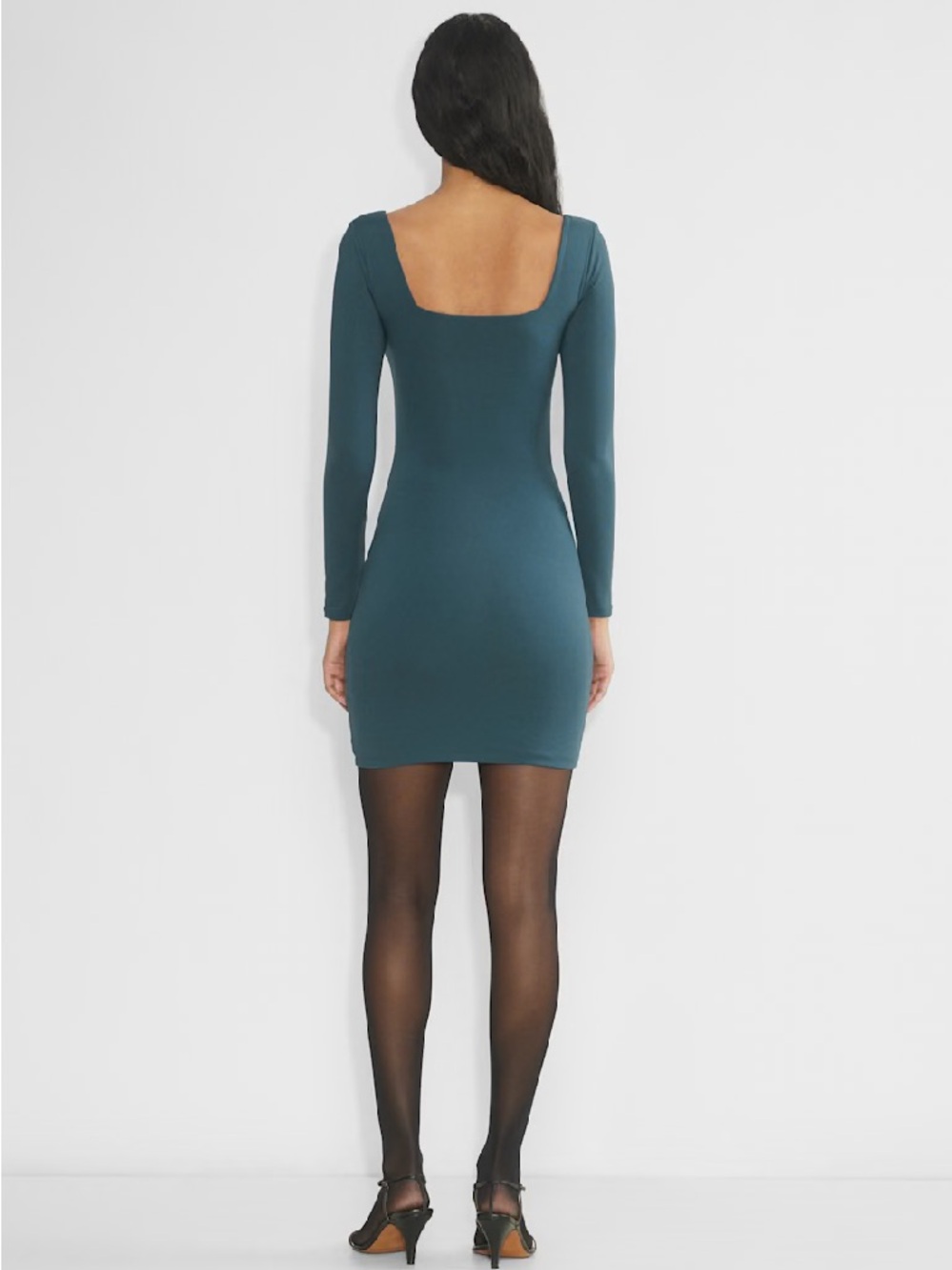 Aritzia Babaton Contour Squareneck Longsleeve Mini Tourmaline Teal Size M - Picture 4 of 14